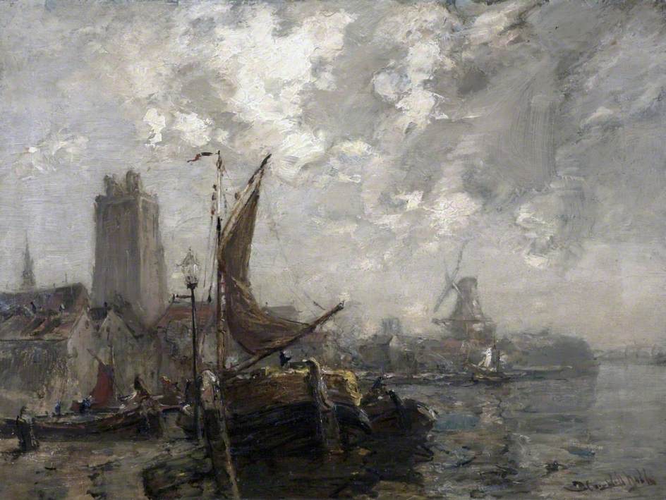 The Old Wharf, Dordrecht, Holland (1880) - James Campbell Noble Tablo