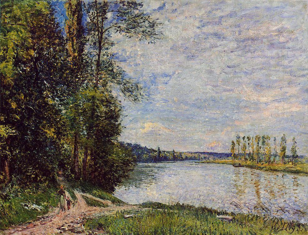 The Path from Veneux to Thomery along the Water, Evening (1880) - Alfred Sisley Tablo