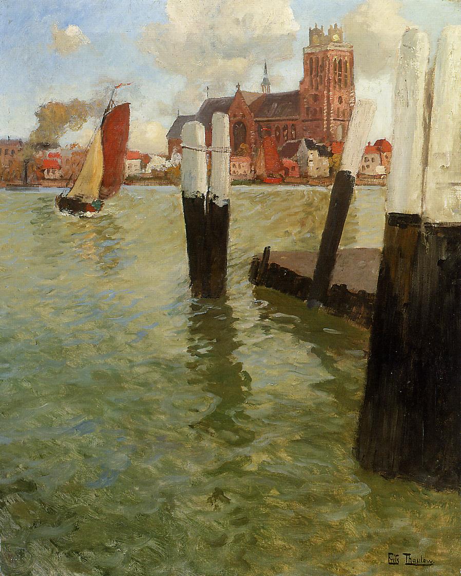 The Pier, Dordrecht (1905) - Frits Thaulow Tablo