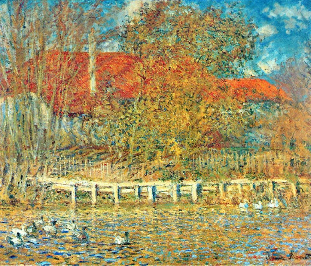 The Pond with Ducks in Autumn (1873) - Claude Monet Tablo
