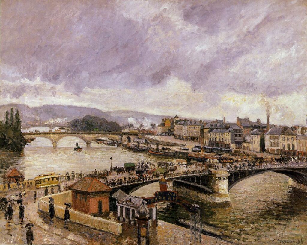 The Pont Boieldieu, Rouen, Rain Effect (1896) - Camille Pissarro Tablo