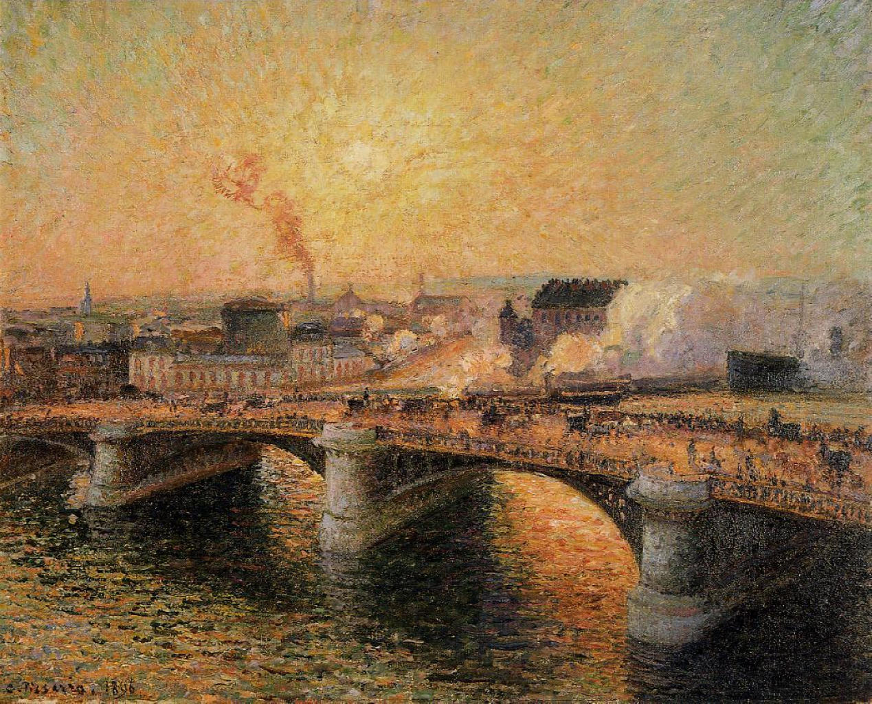 The Pont Boieldieu, Rouen, Sunset (1896) - Camille Pissarro Tablo