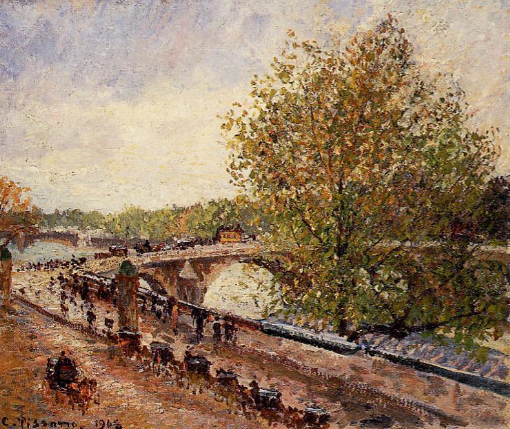 The Pont Royal, Grey Weather, Afternoon, Spring (1902) - Camille Pissarro Tablo