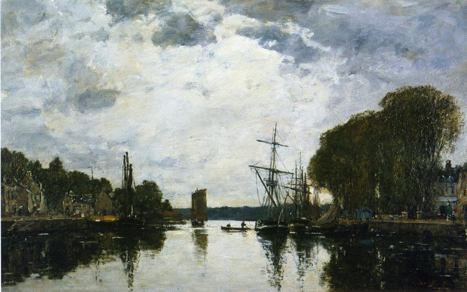 The Port of Landerneau Finistere (1871) - Eugène Boudin Tablo