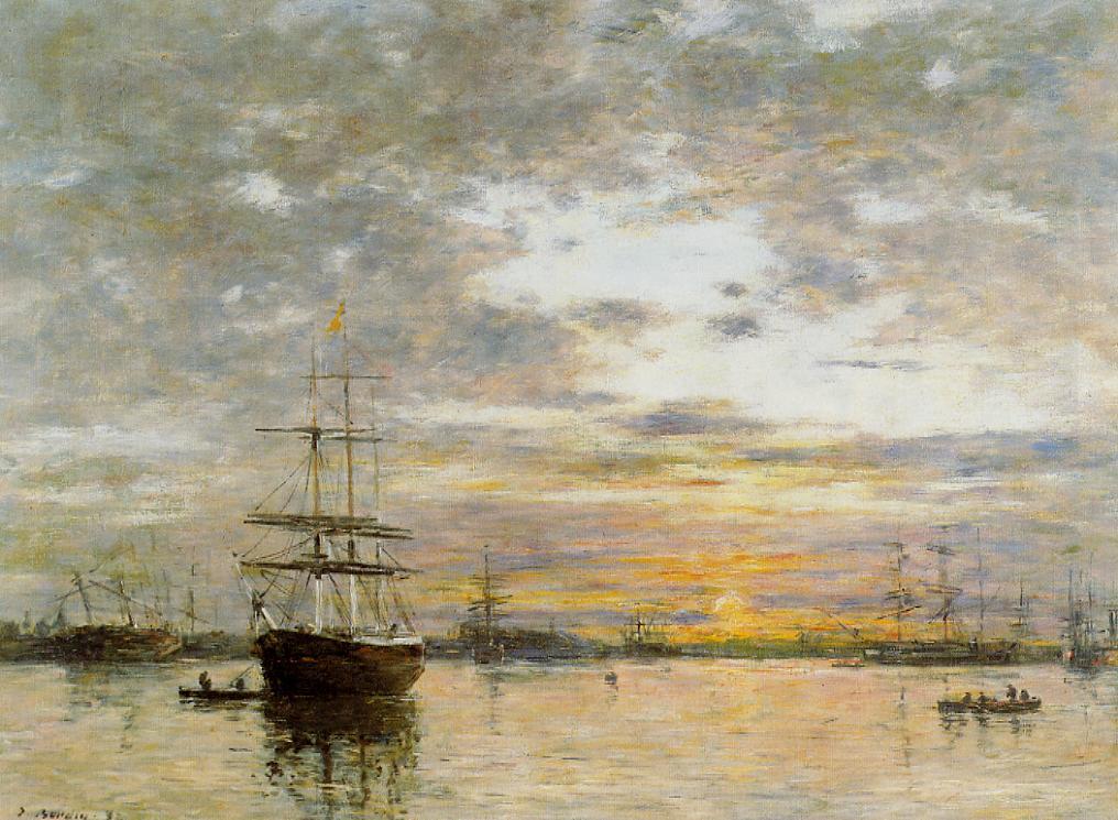 The Port of Le Havre at Sunset (1882) - Eugène Boudin Tablo