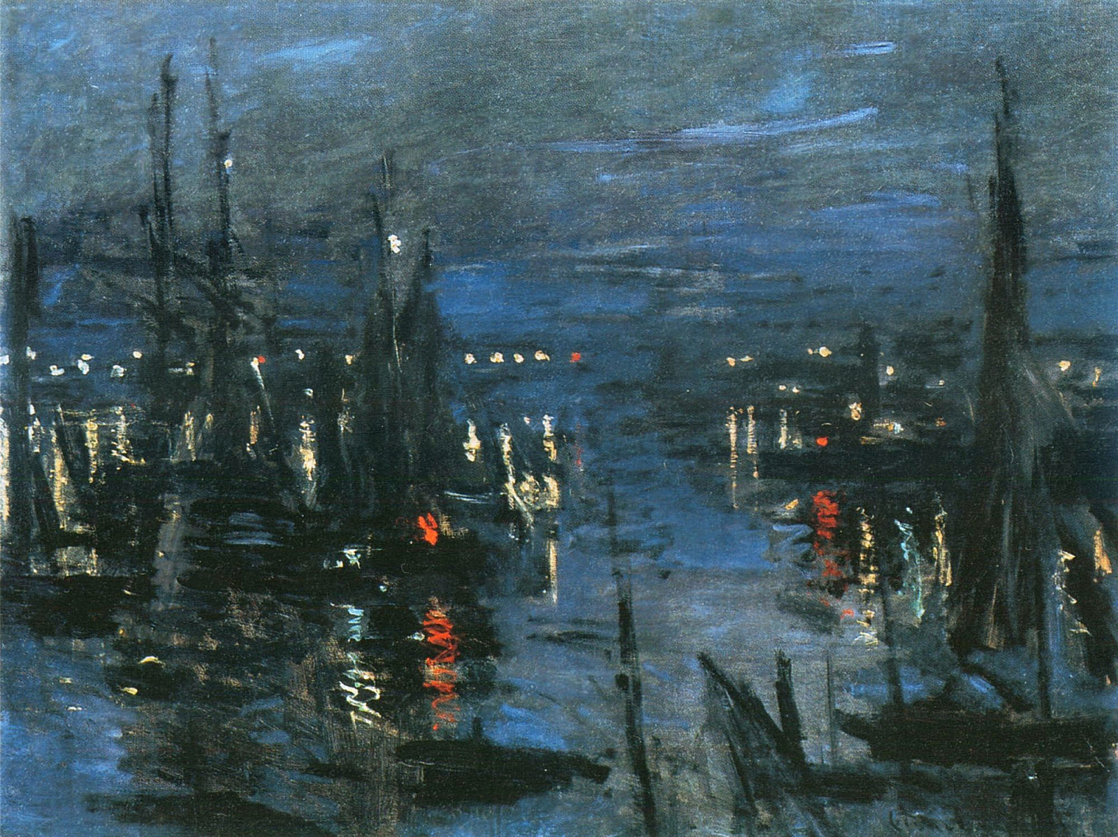 The Port of Le Havre, Night Effect (1873) - Claude Monet Tablo