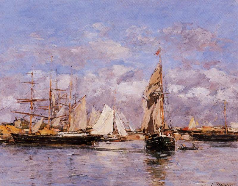 The Port of Trouville, High Tide (1880) - Eugène Boudin Tablo