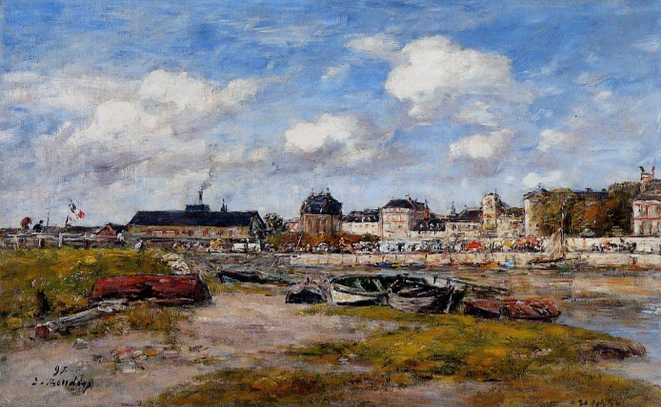 The Port of Trouville, Low Tide (1897) - Eugène Boudin Tablo