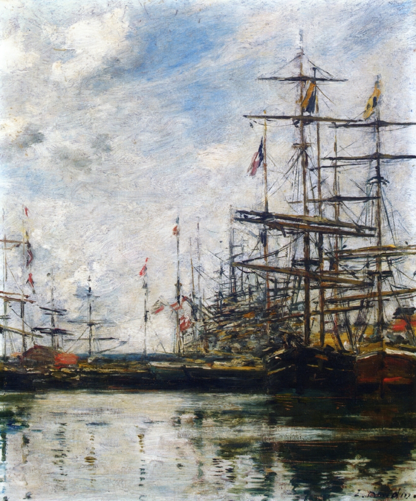 The Port, Ships at Dock (1888) - Eugène Boudin Tablo
