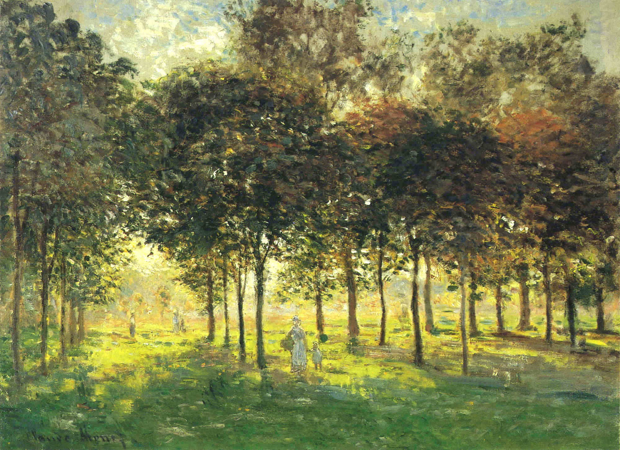 The Promenade at Argenteuil, Soleil Couchant (1874) - Claude Monet Tablo
