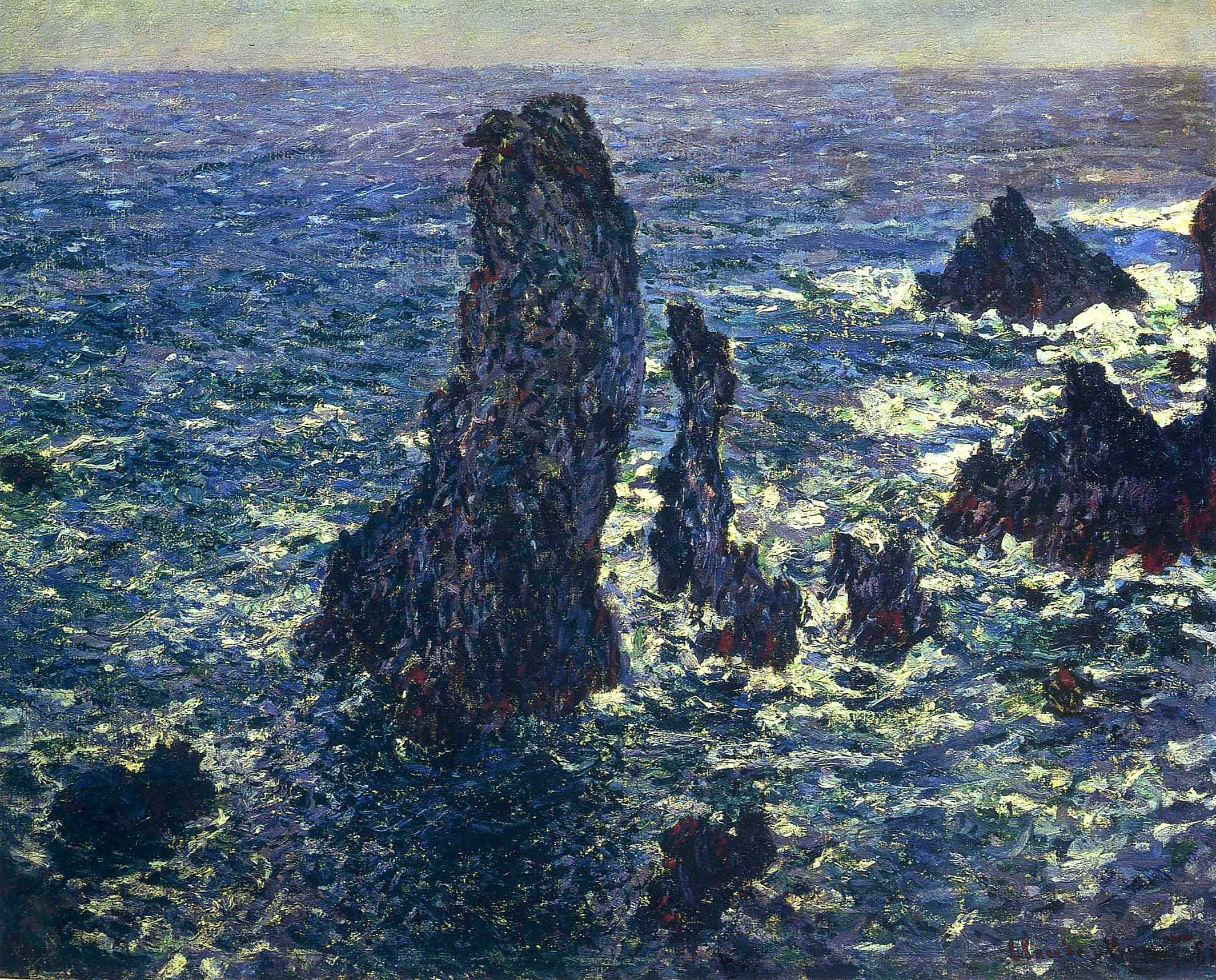 The Pyramids, Cliffs at Belle Ile (1881) - Claude Monet Tablo
