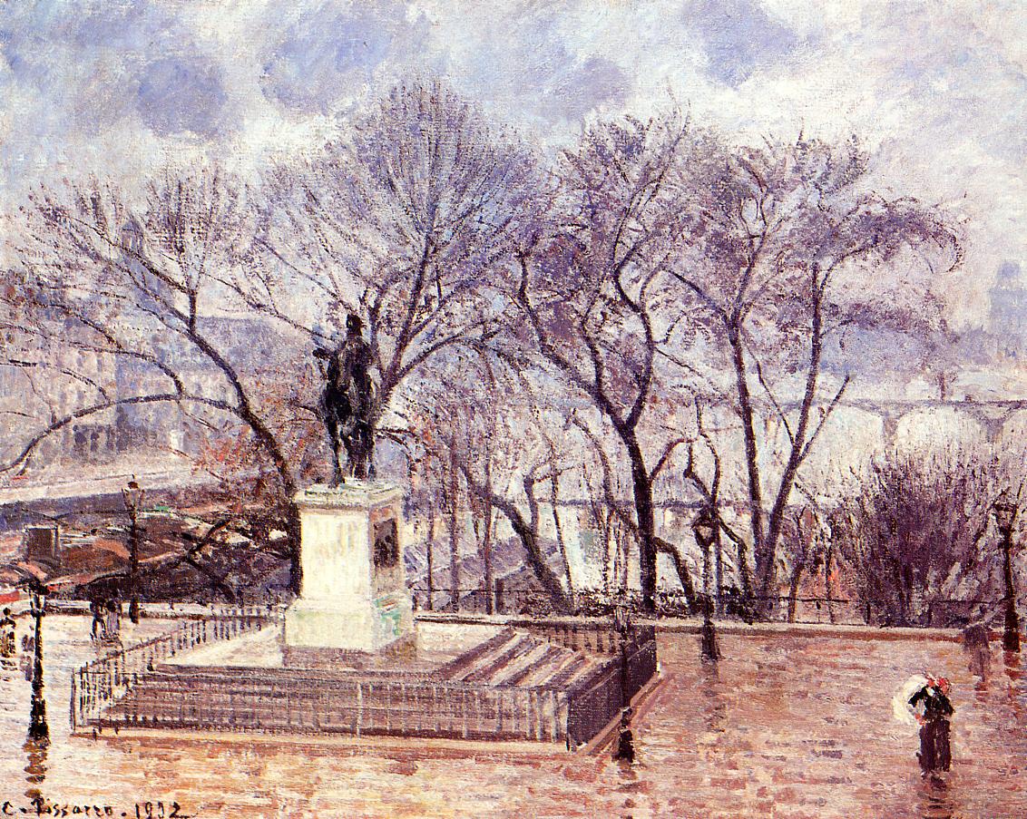 The Raised Terrace of the Pont Neuf, Place Henri IV, Afternoon, Rain (1902) - Camille Pissarro Tablo