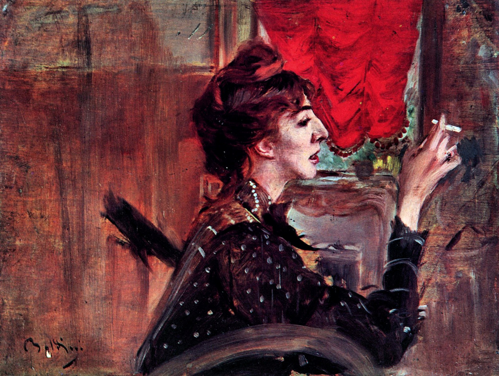 The Red Curtain (1929) - Giovanni Boldini Tablo