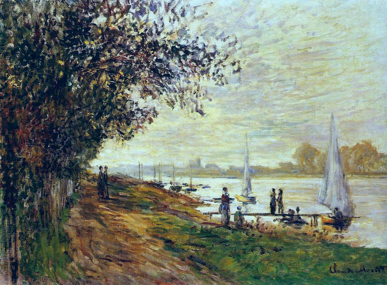 The Riverbank at Petit Gennevilliers, Sunset (1875) - Claude Monet Tablo