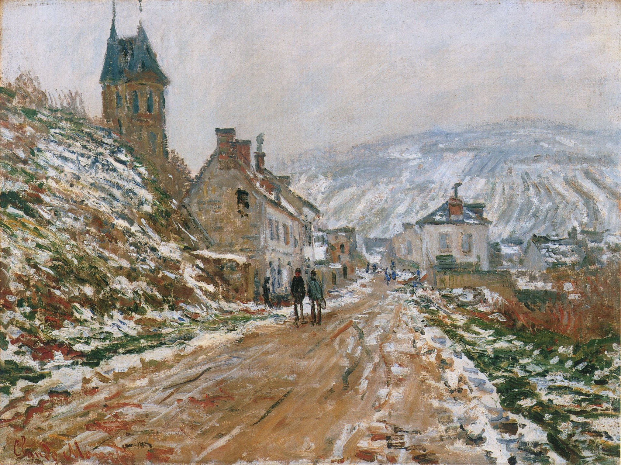The Road in Vetheuil in Winter (1879) - Claude Monet Tablo