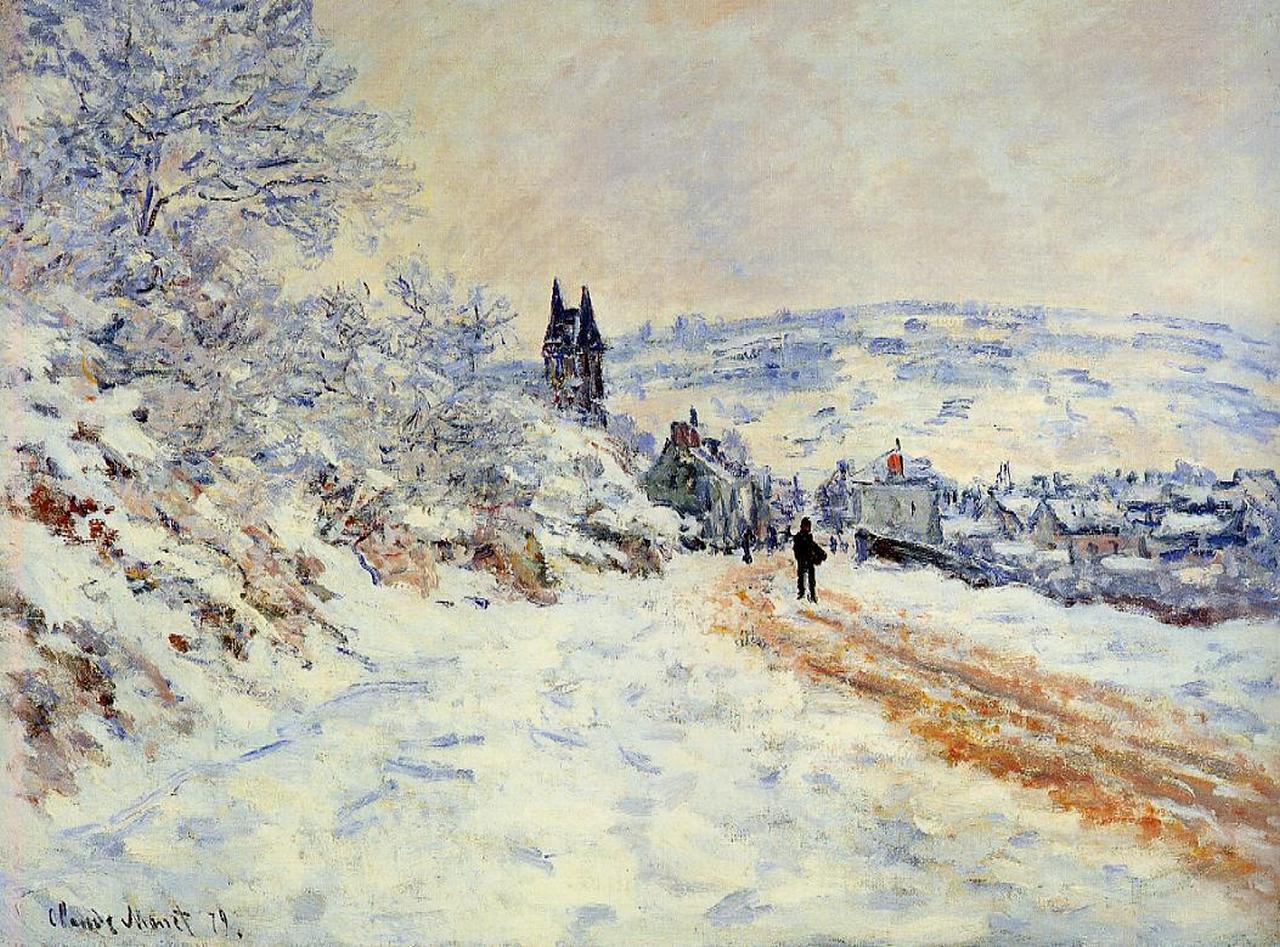 The Road to Vertheuil, Snow Effect (1879) - Claude Monet Tablo