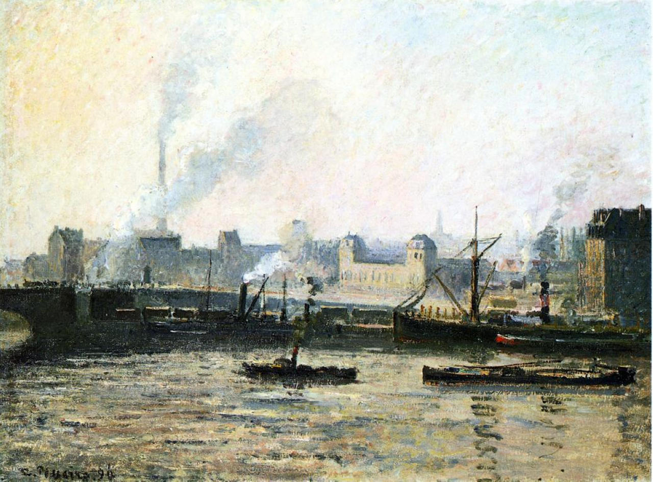 The Saint Sever Bridge at Rouen, Fog (1896) - Camille Pissarro Tablo