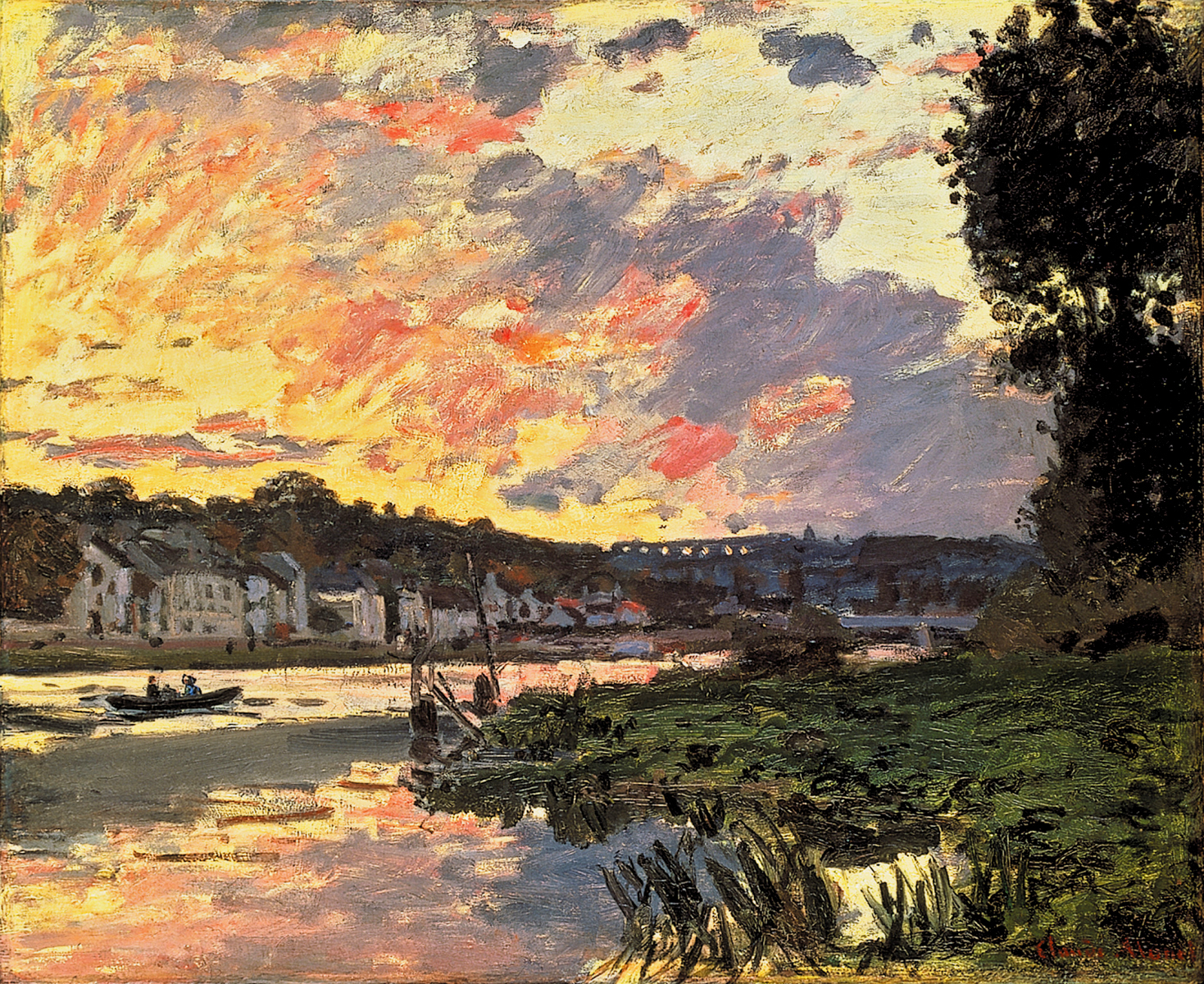 The Seine at Bougival in the Evening (1869) - Claude Monet Tablo