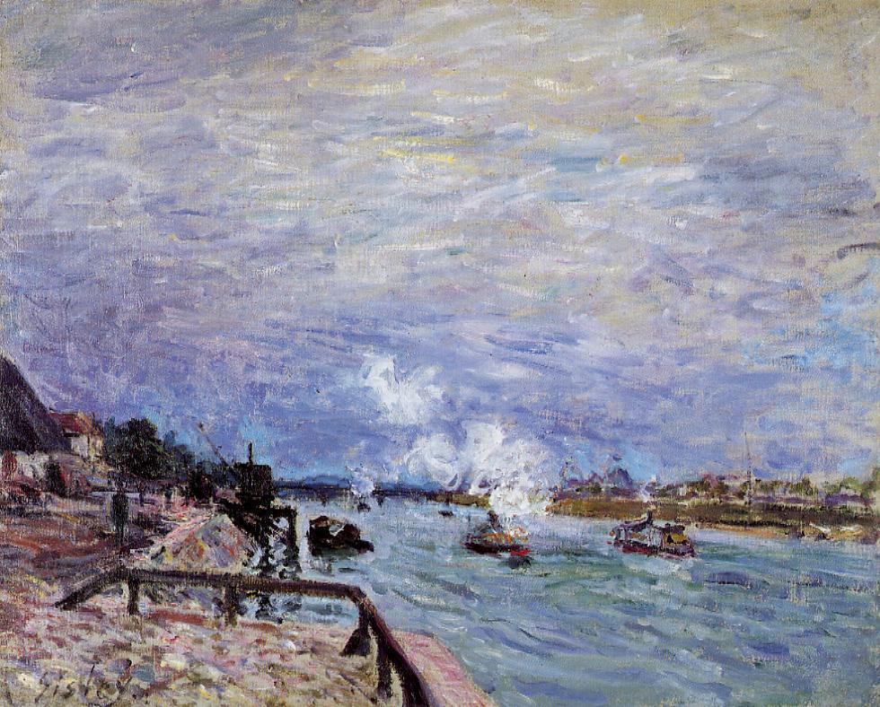 The Seine at Grenelle Rainy Wether (1878) - Alfred Sisley Tablo