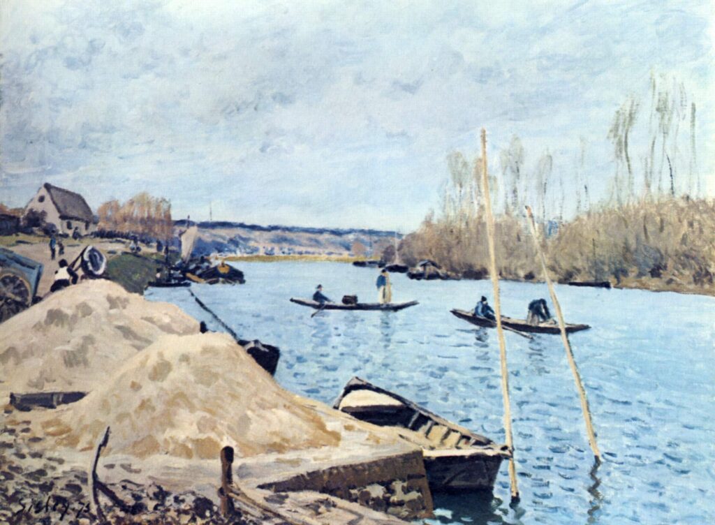 The Seine at Port Marly sand piles (1875) - Alfred Sisley Tablo