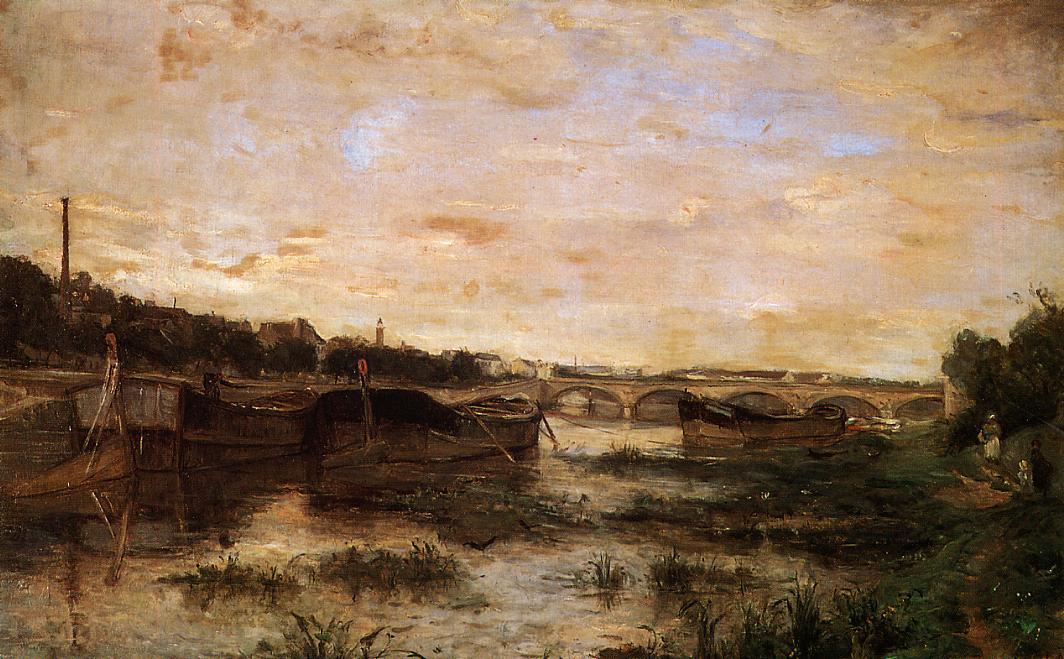 The Seine below the Pont d'Lena (1866) - Berthe Morisot Tablo