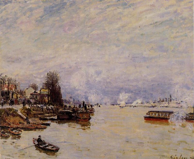 The Seine, View from the Quay de Pont du Jour (1878) - Alfred Sisley Tablo