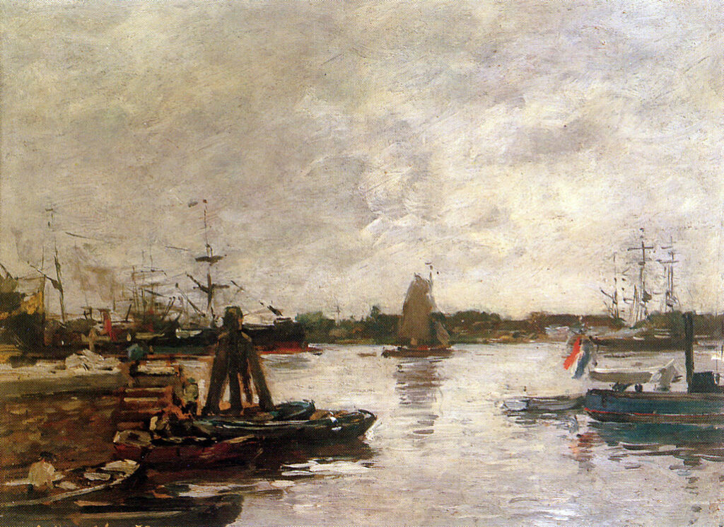 The Spanish quay in Rotterdam Sun (1879) - Eugène Boudin Tablo
