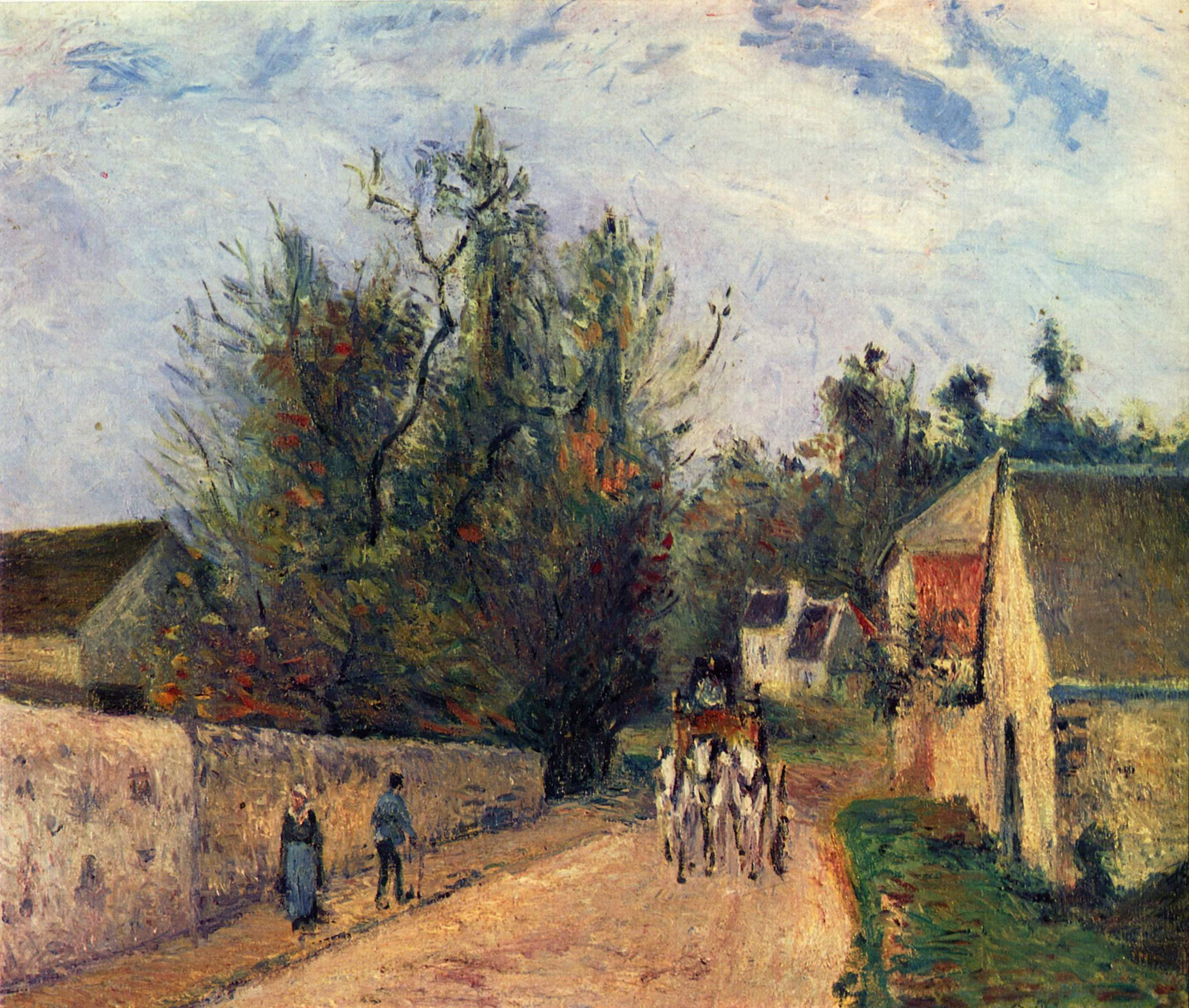 The Stage on the Road from Ennery to l'Hermigate, Pontoise - Camille Pissarro Tablo