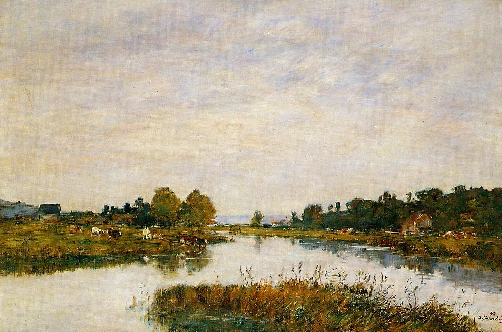 The Still River at Deauville (1895) - Eugène Boudin Tablo