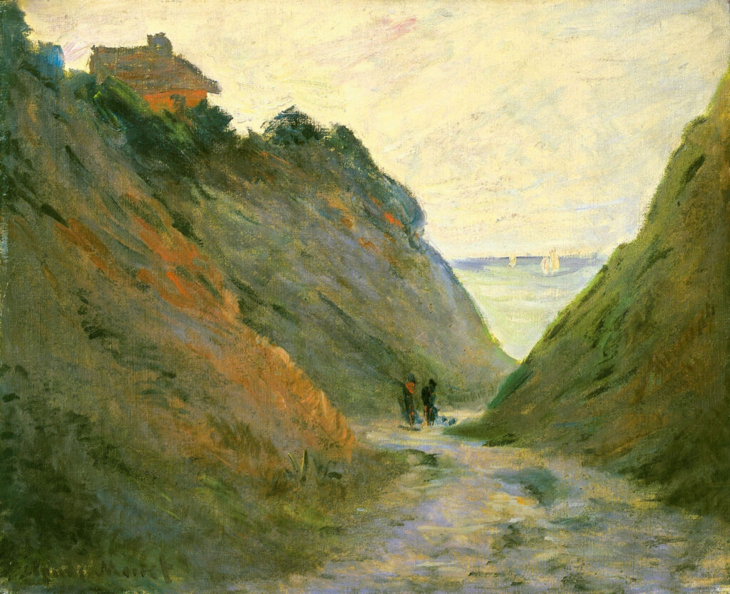 The Sunken Road in the Cliff at Varangeville (1882) - Claude Monet Tablo