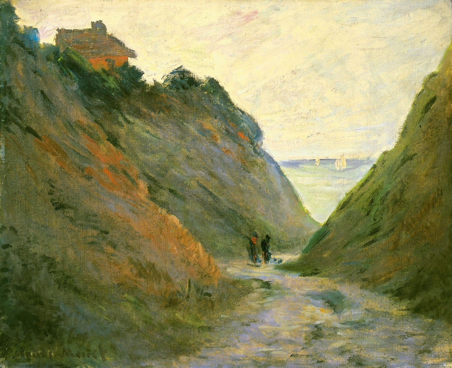 The Sunken Road in the Cliff at Varangeville (1882) - Claude Monet Tablo