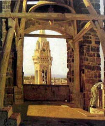 The Tower of the Palazzo Del Podestà (1865) - Giuseppe Abbati Tablo