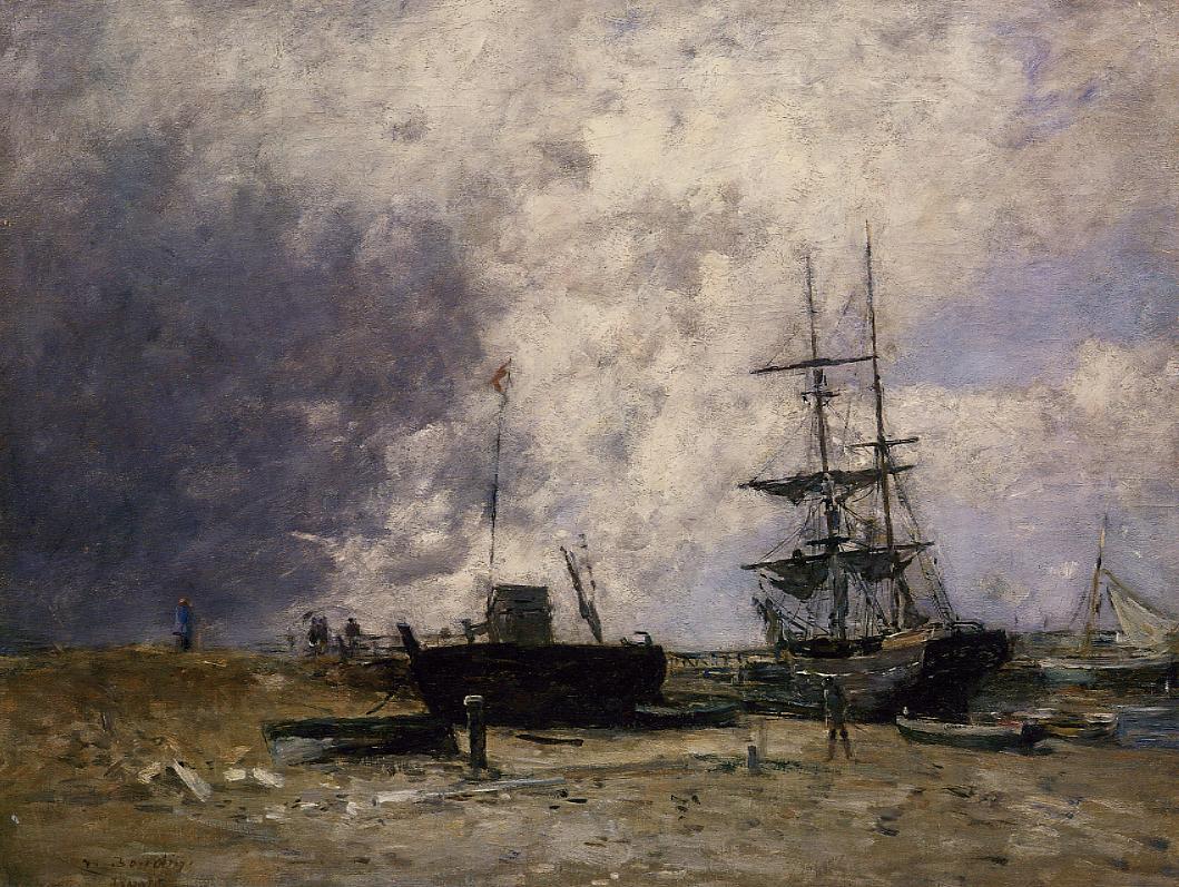 The Trouville Coastline, Low tide (1883) - Eugène Boudin Tablo