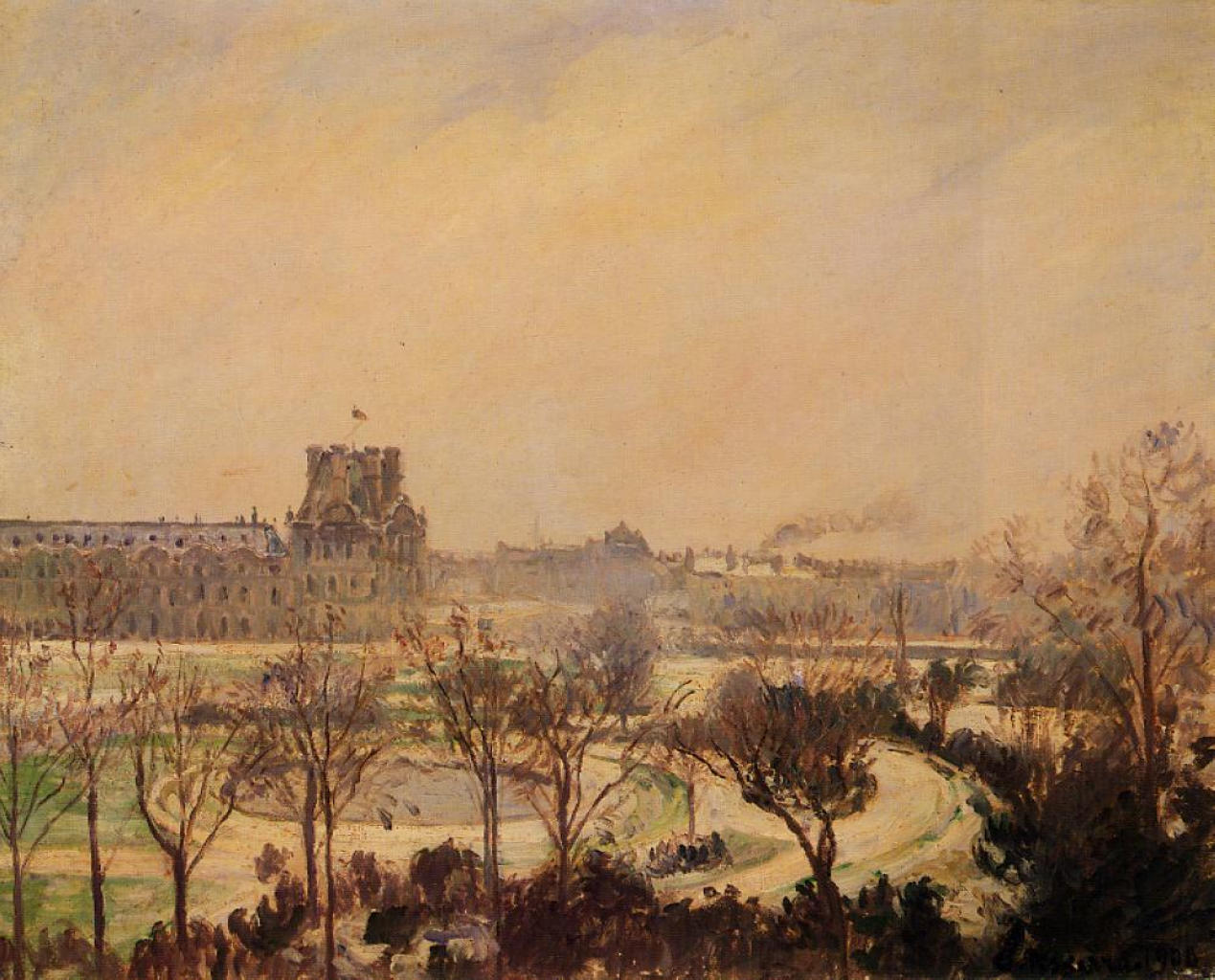 The Tuileries Gardens Snow Effect (1900) - Camille Pissarro Tablo