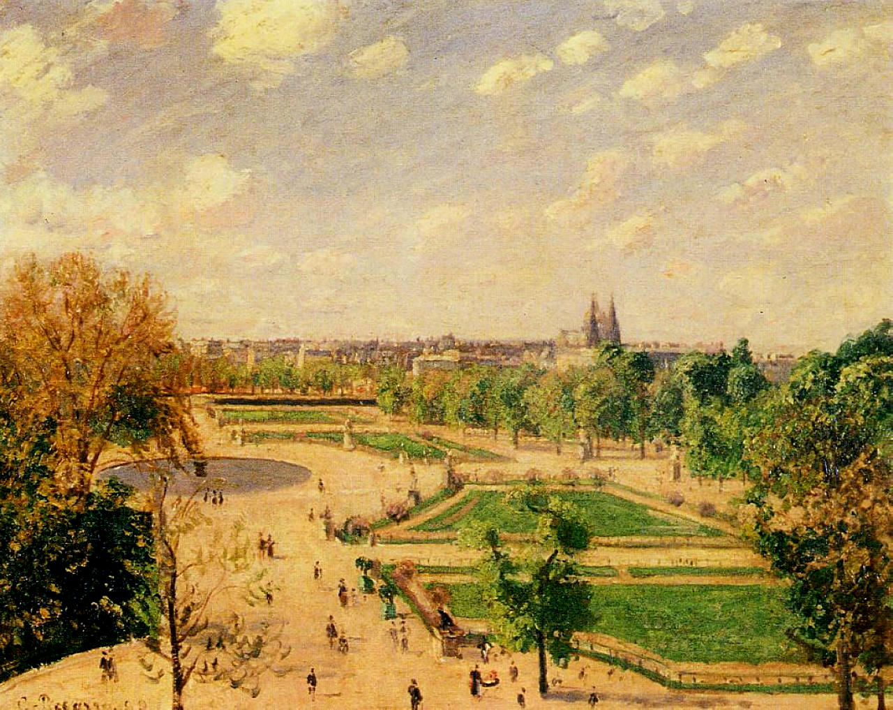 The Tuilleries Gardens Morning, Spring, Sun - Camille Pissarro Tablo