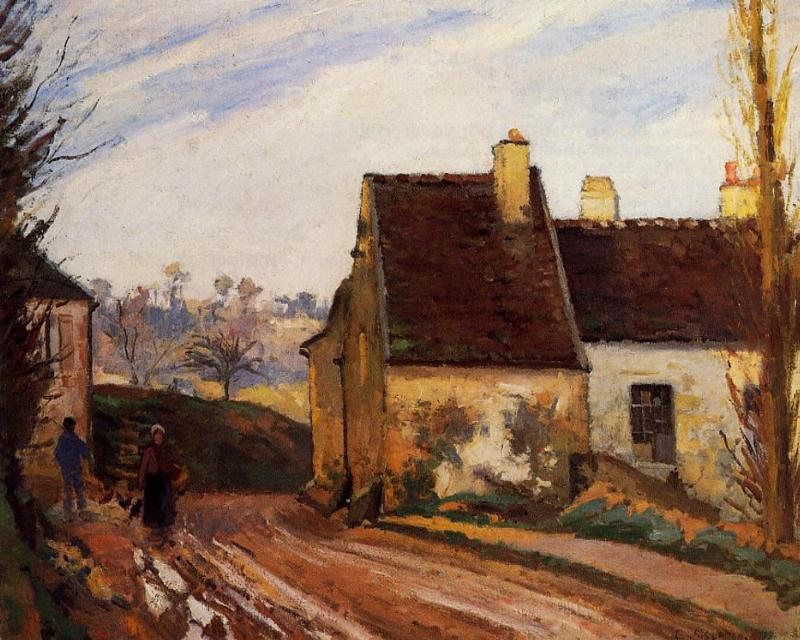 The Tumbledown Cottage near Osny - Camille Pissarro Tablo