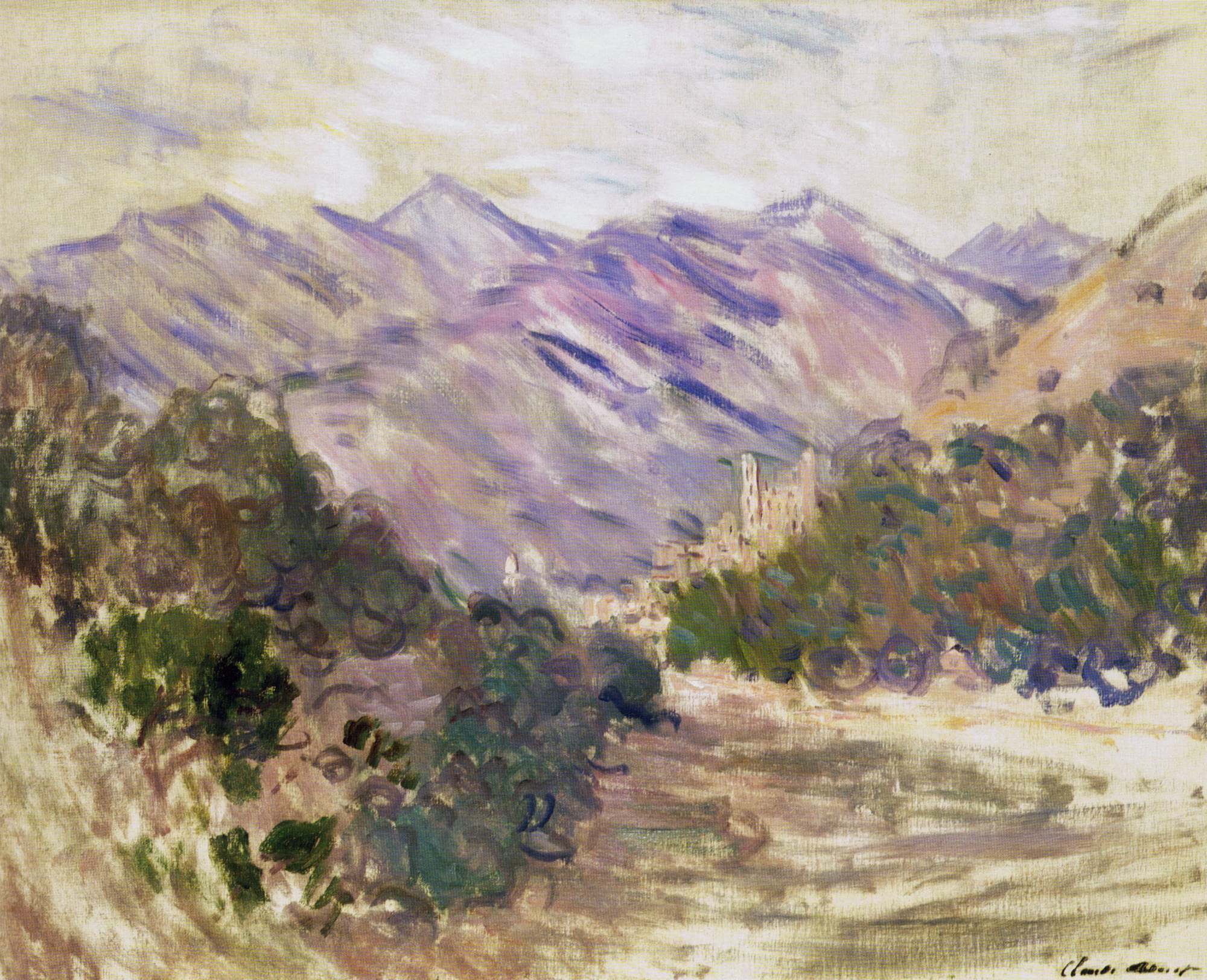 The Valley of the Nervia with Dolceacqua (1884) - Claude Monet Tablo