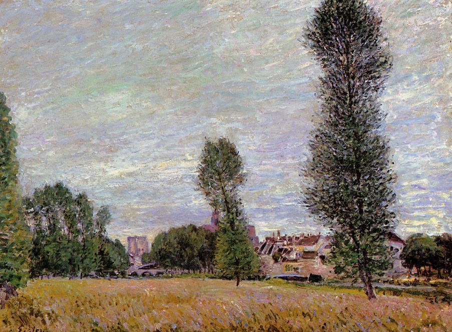 The Village of Moret, Seen from the Fields (1886) - Alfred Sisley Tablo