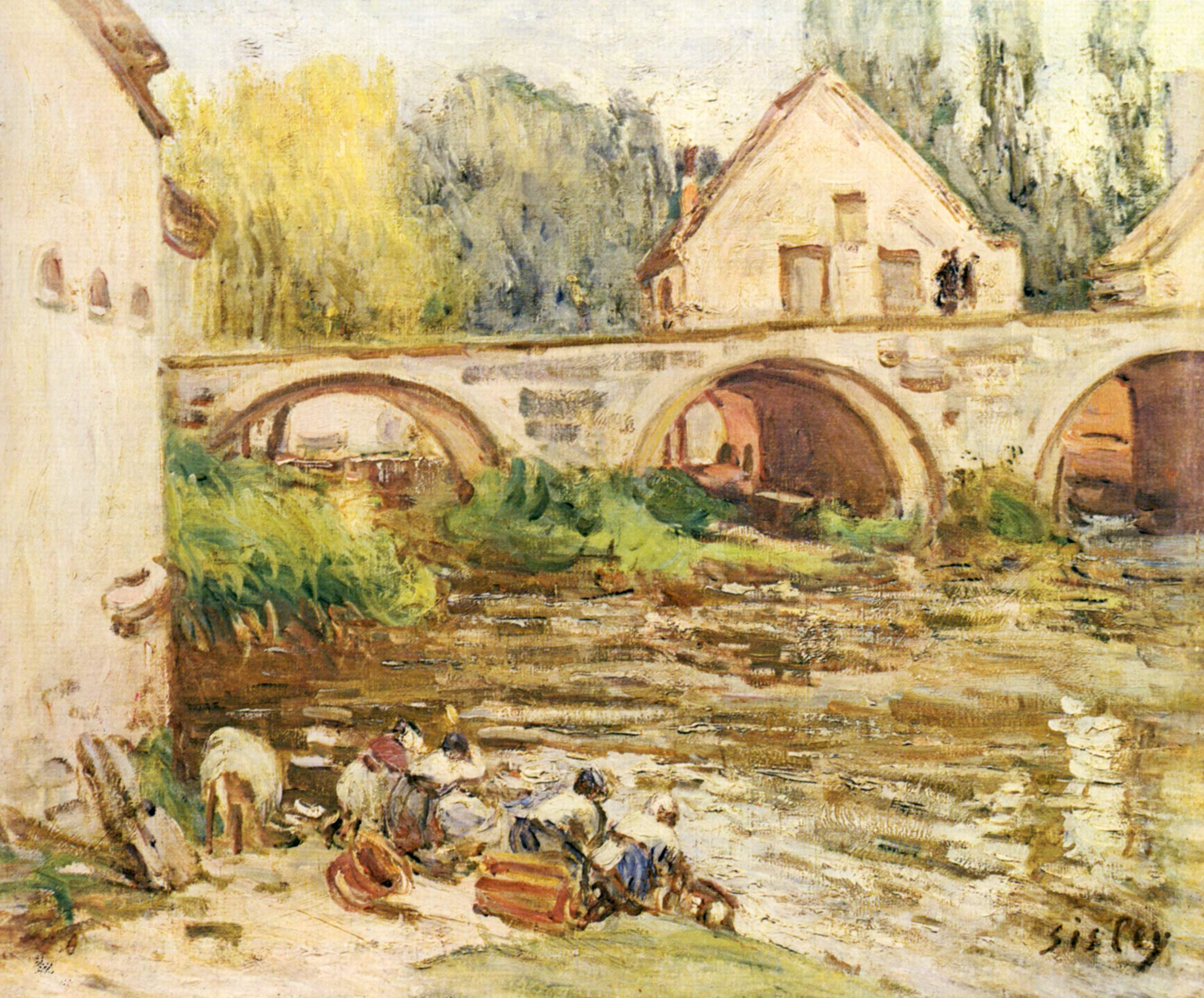 The Washerwomen of Moret (1888) - Alfred Sisley Tablo