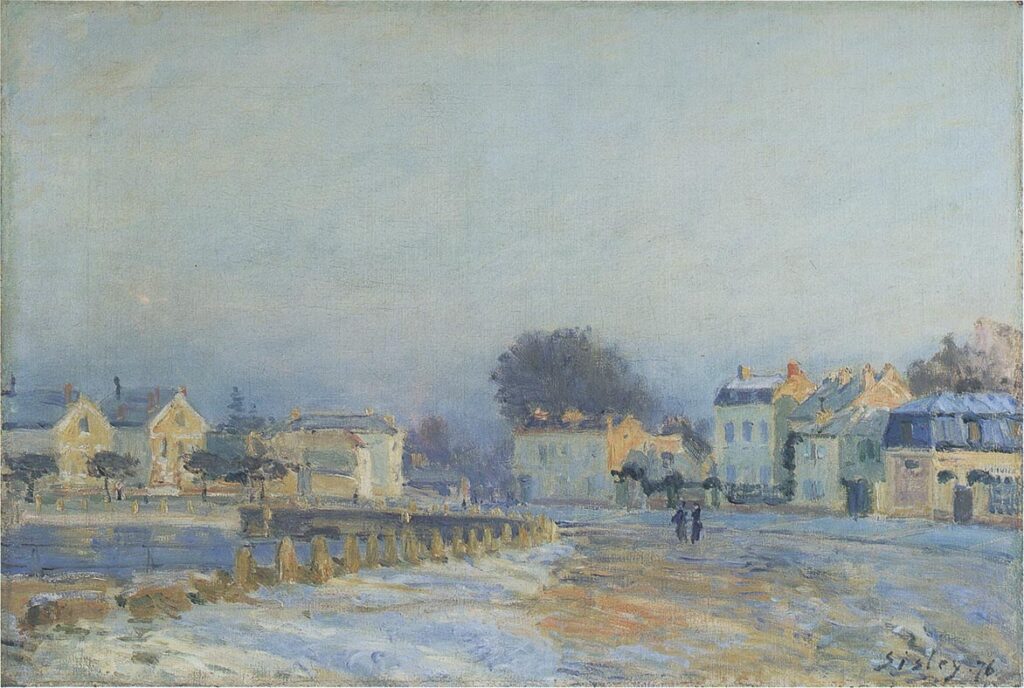 The Watering Place at Marly Le Roi Hoarfrost (1876) - Alfred Sisley Tablo
