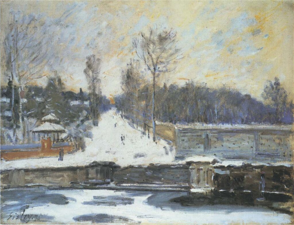 The Watering Place at Marly le Roi in Winter (1875) – Alfred Sisley Tablo