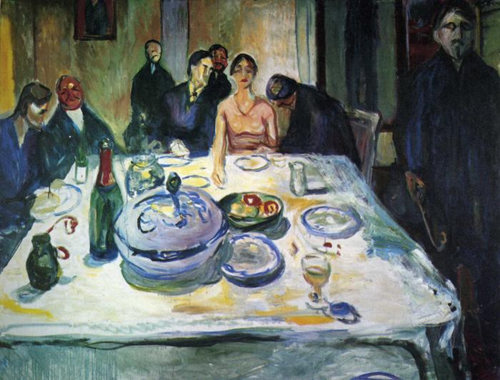 The Wedding of the Bohemian, Munch Seated on the Far Left (1925) - Edvard Munch Tablo