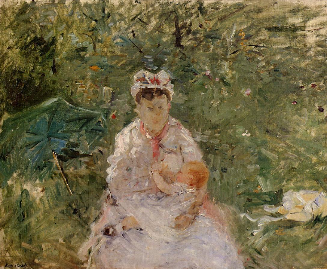 The Wet Nurse Angele Feeding Julie Manet (1880) - Berthe Morisot Tablo