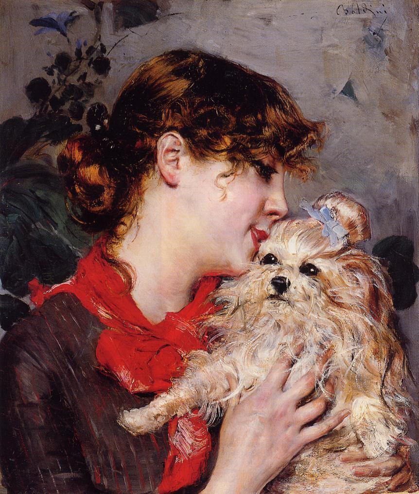 The actress Rejane and her dog (1885) - Giovanni Boldini Tablo