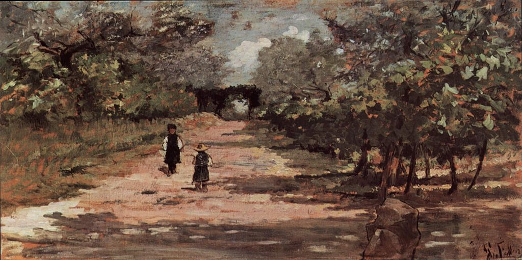 The avenue of trees with two children (1890) - Giovanni Fattori Tablo