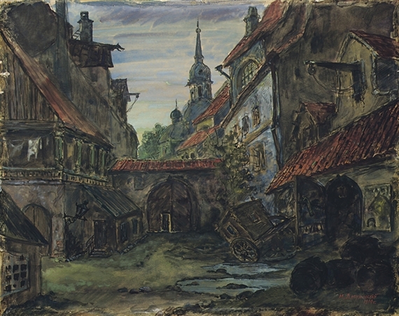 The blacksmith's courtyard (1910) - Mstislav Dobuzhinsky Tablo