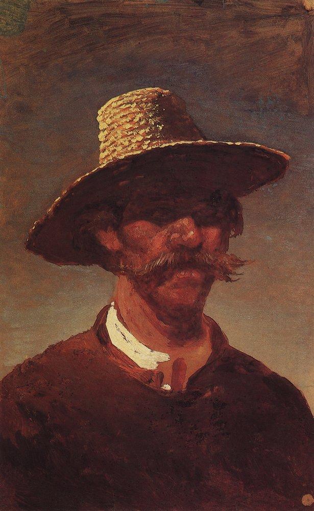 The head of a Ukrainian peasant in a straw hat (1895) - Arkhip Kuindzhi Tablo