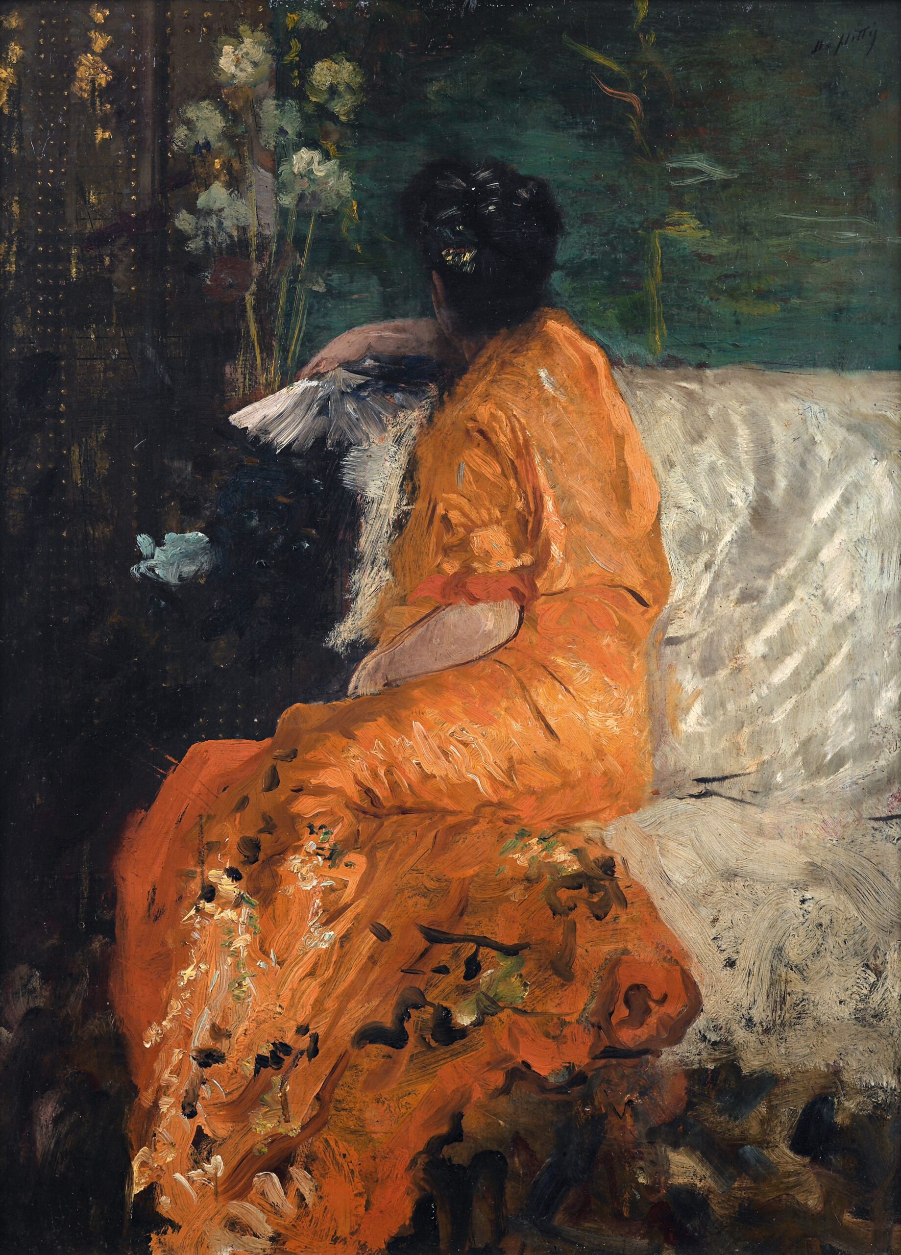 The orange kimono (1883) - Giuseppe De Nittis Tablo