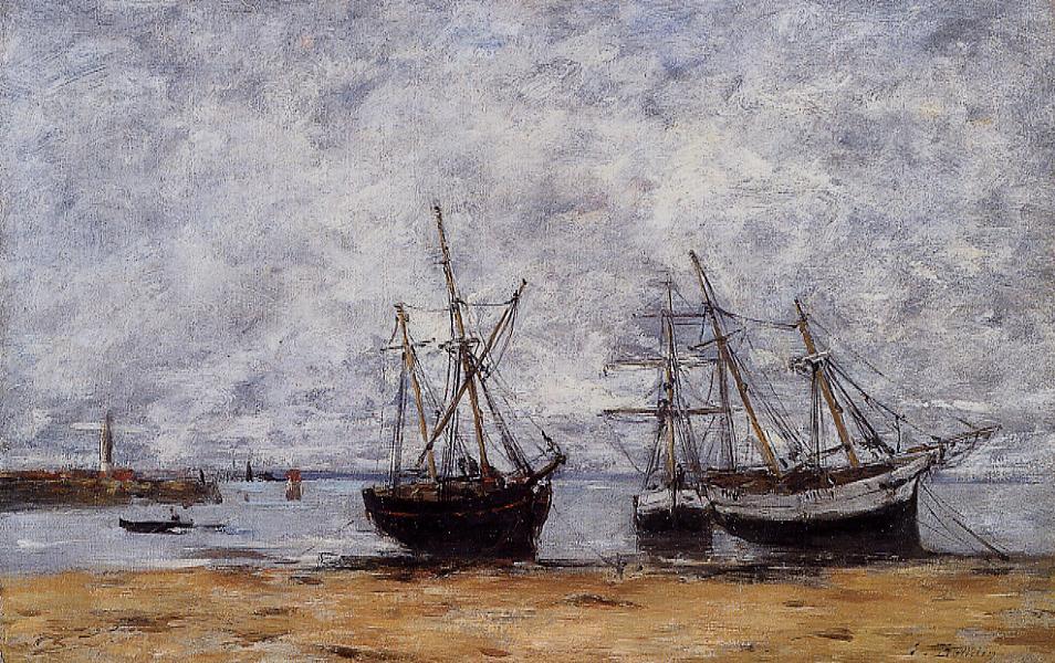 The port Portrieux at low tide (1872) - Eugène Boudin Tablo