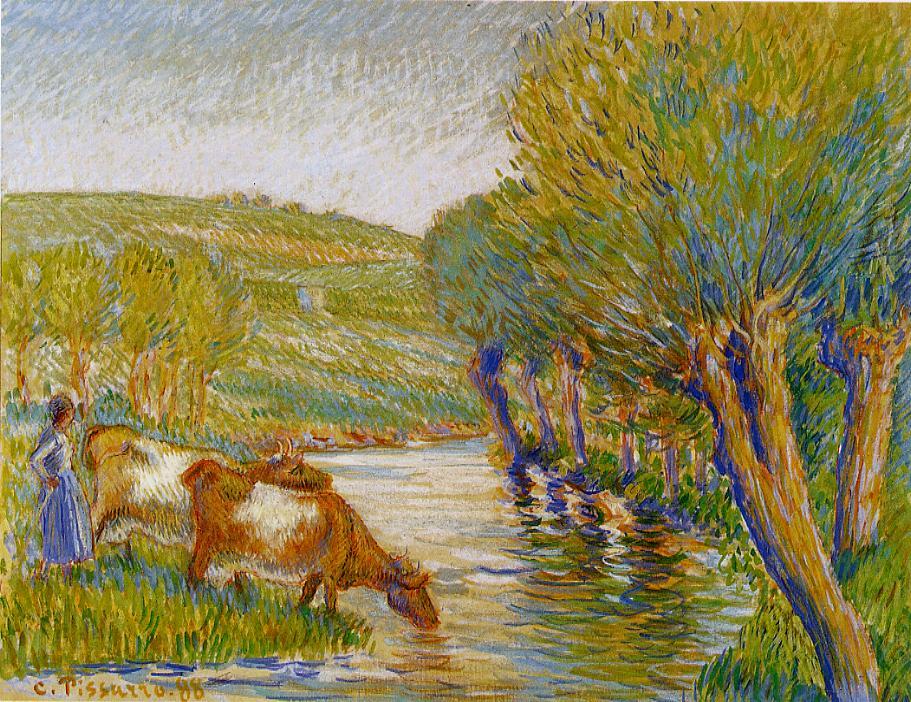 The river and willows, Eragny (1888) - Camille Pissarro Tablo